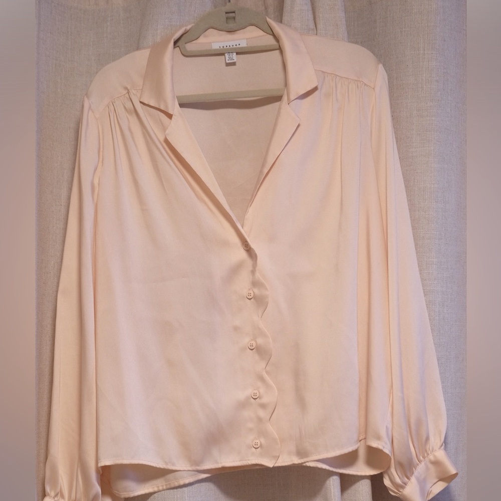 Topshop satin top, in light peach color, size 12.
